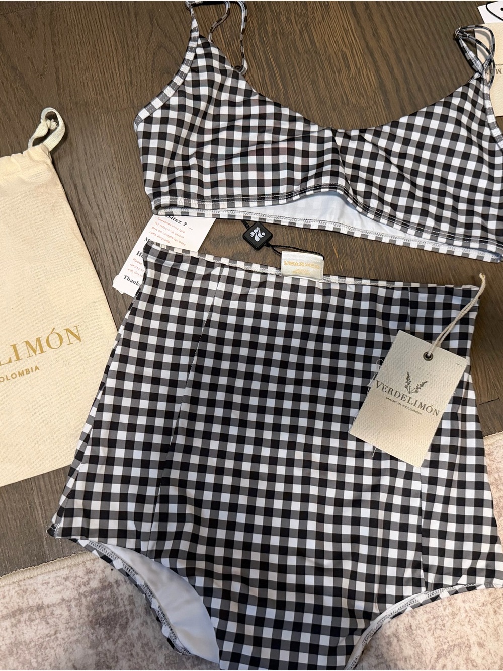Black & White Gingham High-Waist Bikini (Size Small Bottom, Medium Top)